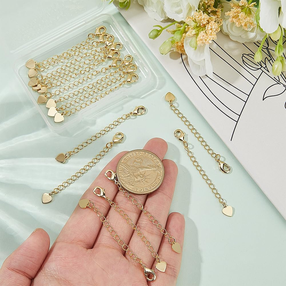 Beebeecraft 1 Box 20Pcs Chain Extender 18K Gold Plated Brass 57mm Golden Chain Extension Necklace with Heart Charms for Jewelry Making - Image 3