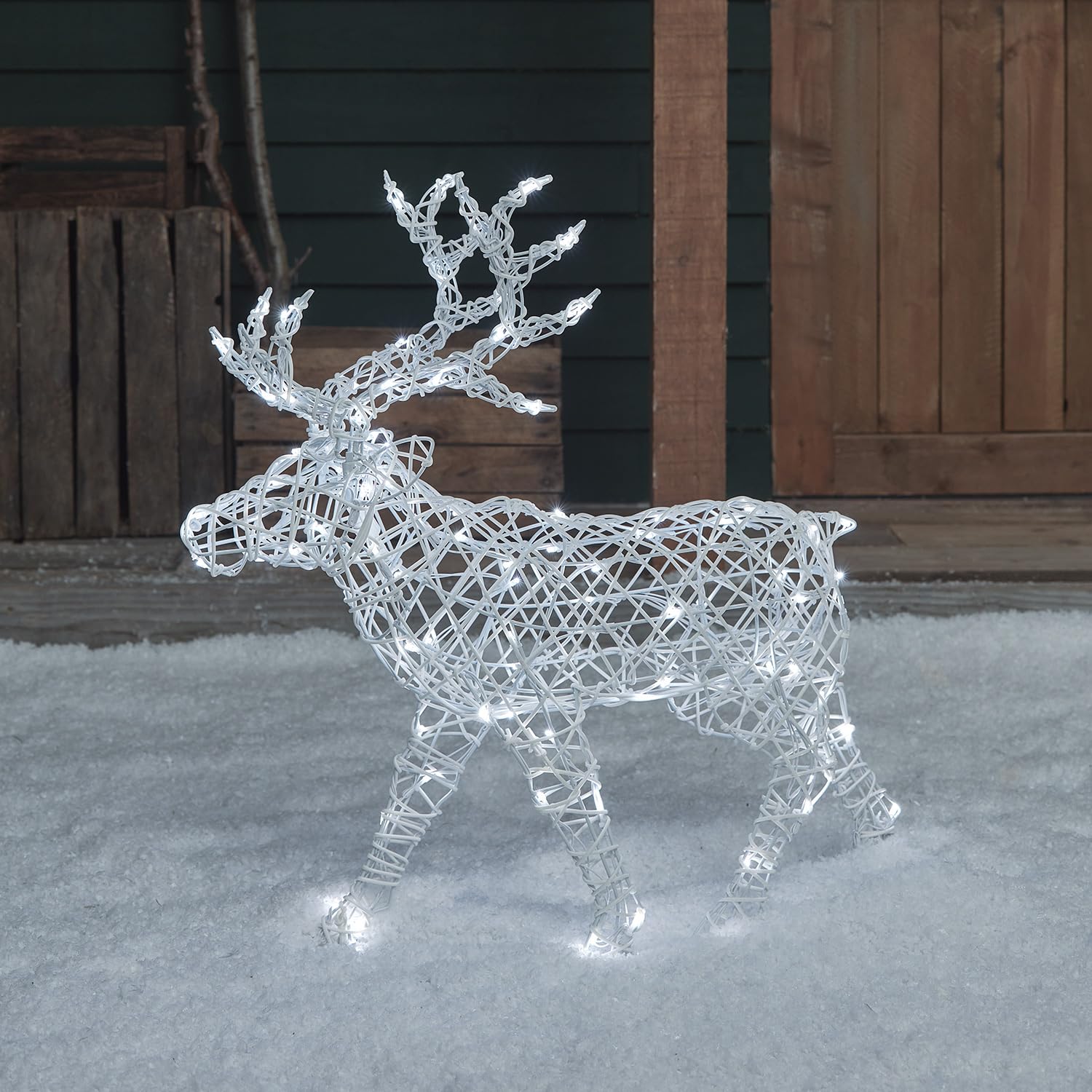 Lights4fun 3-in-1 LED Rentier Beleuchtet 70cm Hirsch Figur Timer Weihnachtsbeleuchtung Außen und Innen Batteriebetrieb