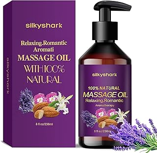 SilkyShark Lavender Massage Oil for Date Night, Aromatherapy Sensual Massage Oil, Intimacy Enhancing Body Oil, Perfect Gift for Couples, Professional Massage Therapy (8 fl oz)