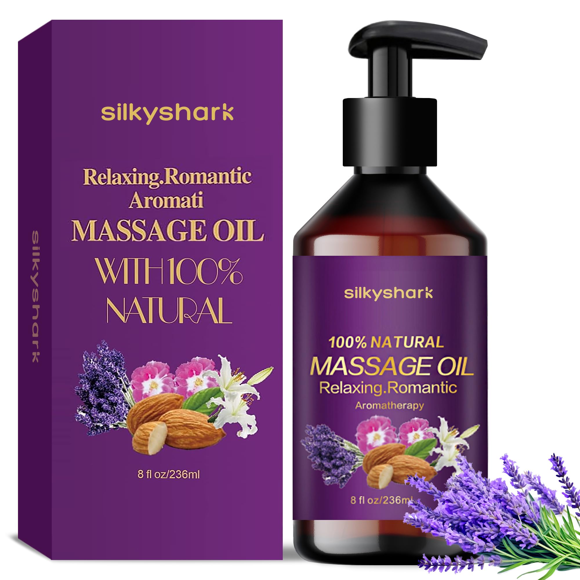 Lavender Massage Oil (8 Fl Oz), Aromatherapy Massage Oil, Lavender Bliss Massage Oil, Natural Relaxation for Mind and Body