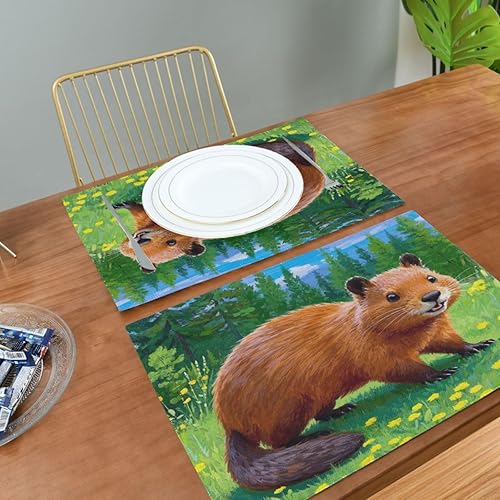 Miniatura 5 de Custom Cute Animal Beavor Grassland Plastic placemats for Dining Table Plastic Reversible Quilted placemat Set of 6 12 x 18 manteles para comedor