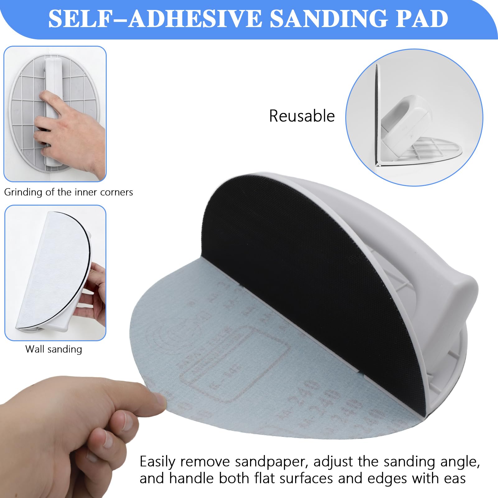 Ponceuse Manuelle Semi-Circulaire Multifonctionnelle, Cale a Poncer Angle avec 10 Papier a Poncer, Outil Poncage Bois Idéal pour Murs, Coins Étroits et Courbes, Ponceuse Placo Professionnelle