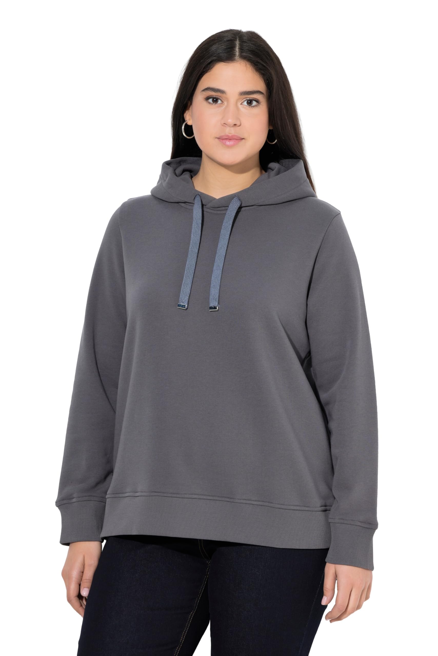 Ulla Popken Damen große Größen Übergrößen Plus Size Super Softer Hoodie, Rippbündchen, Kapuze, Langarm 844801
