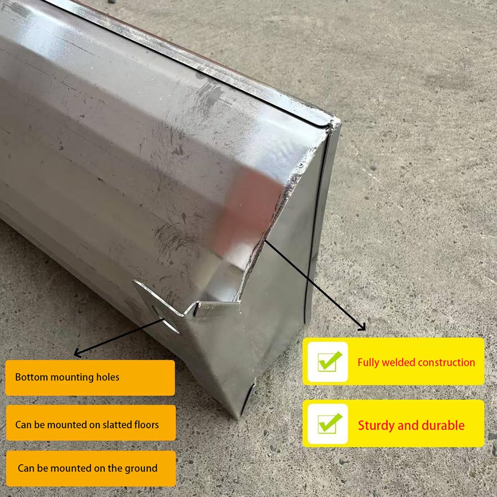 Karmnik dla drobiu, metalowa korytka karmienia kurczaków karmniki kaczek na zewnątrz ze stali nierdzewnej hodowlanych do karmienia kóz i świń na zewnątrz,Silver,L100*H10*W24