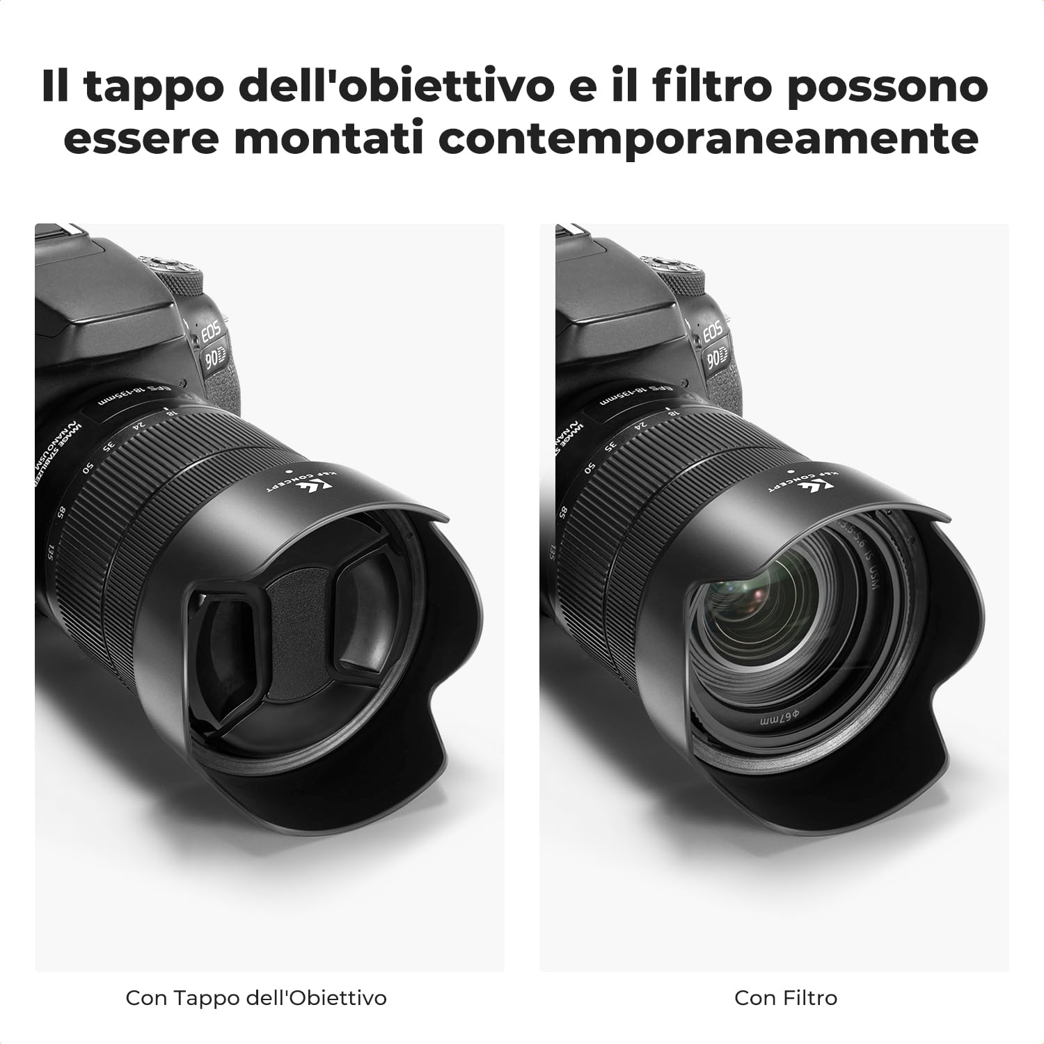 K&F Concept EW73D Paraluce a Baionetta Reversibile per CanonRF 24-105mm F4-7.1 is STM Obiettivo,Canon EF-S 18-135mm f/3.5-5.6 IS USM Obiettivo con Panno per Pulizia