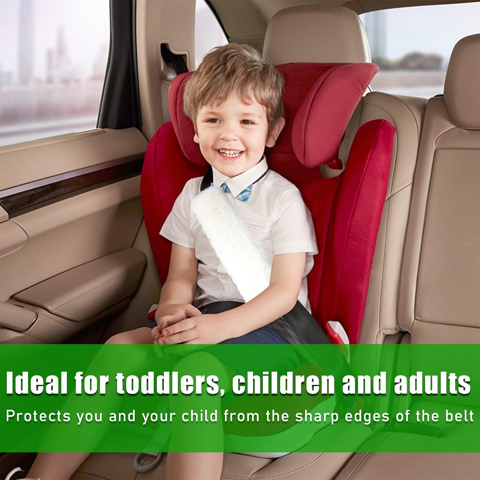 Kewucn 2 fundas para cinturón de seguridad de coche de piel de oveja auténtica, suave y mullida, cómoda correa de hombro para cinturón de seguridad para proteger tu cuello y hombro, adecuado para