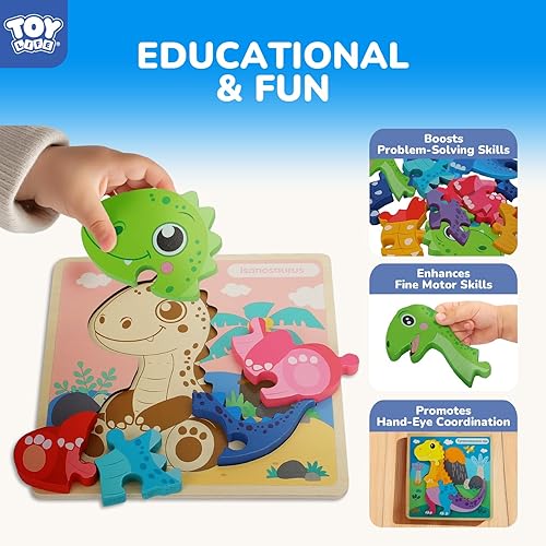 Miniatura 2 de TOY Life - Rompecabezas de madera para niños pequeños de 2 a 4 años, paquete de 6 rompecabezas de dinosaurios para niños pequeños de 1 a 3 años,
