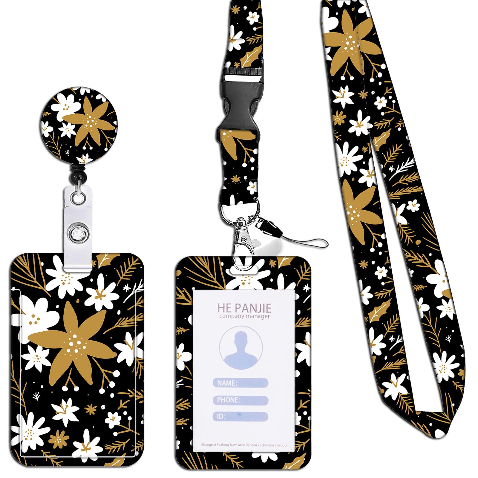 Sunflower Lanyard, Retractable Lanyard with ID Card Holder Badge Reel & Detachable Buckle, for Ships Key Cards, Soft Durable, Personalised Neck Strap for Women Nurse Teacher, Stylish Flower