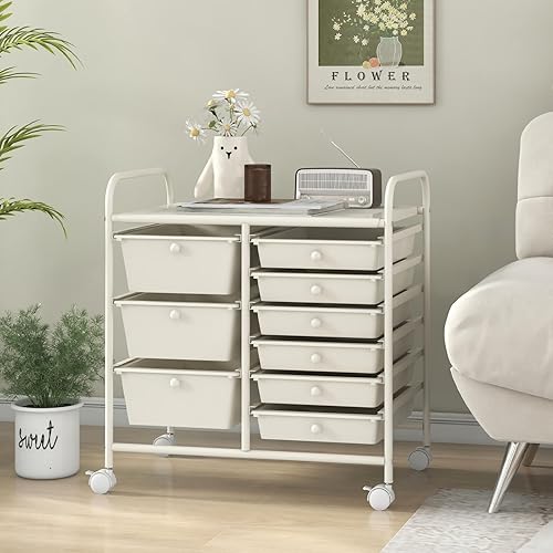 Vista 387 de LDAILY Carrito de almacenamiento con ruedas de 15 cajones, carrito rodante con cajones para aula, organizador de manualidades con ruedas con marco