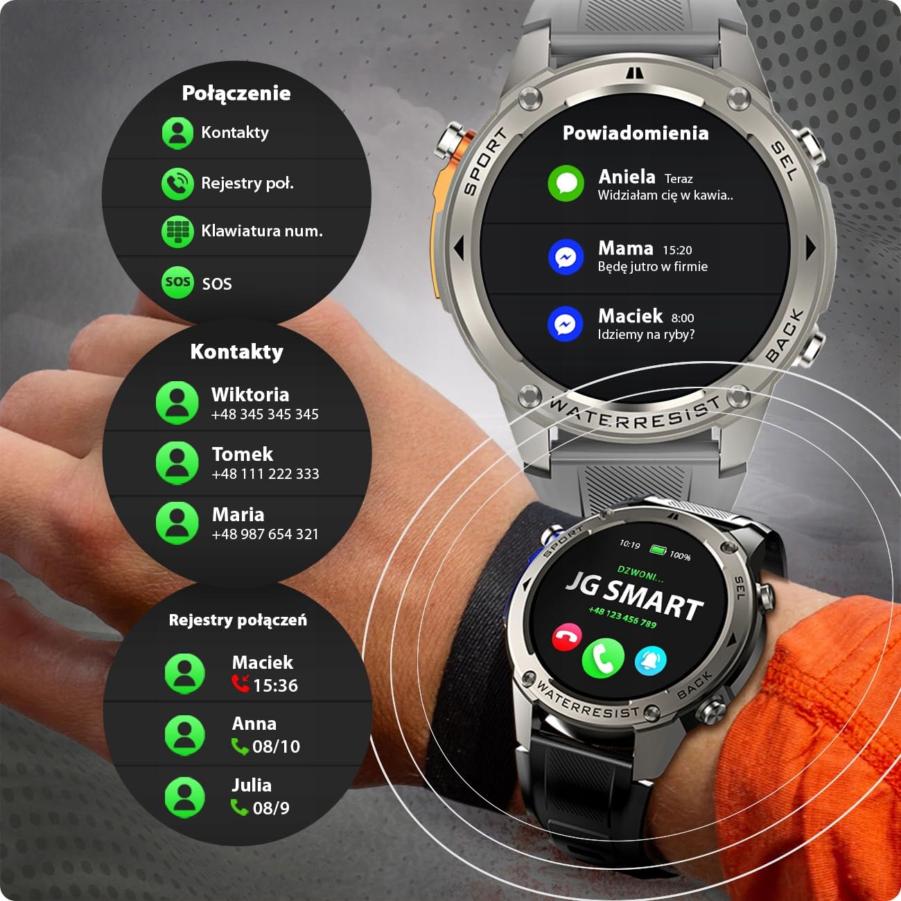 SMARTWATCH MĘSKI GPS ZEGAREK AMOLED MENU POLSKIE WODOODPORNY SPORT ROZMOWY
