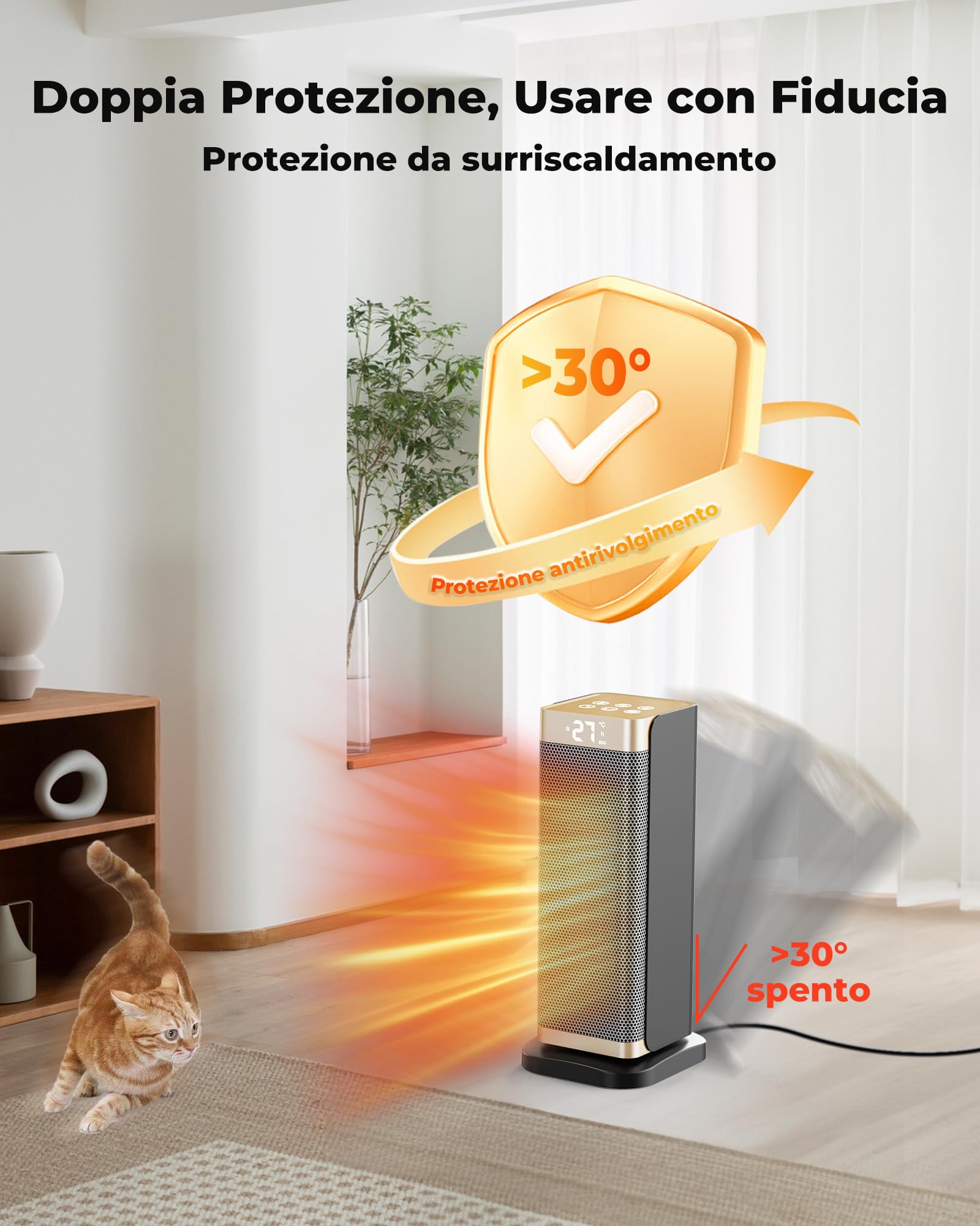 DDHTSAL Stufetta Elettrica Basso Consumo - 2000W PTC Termoventilatore,3 Modalità,ECO,Timer 12H,70° Oscillazione,Telecomando,Protezione da Surriscaldamento/Ribaltamento,Basso Rumore,Portatile,Casa