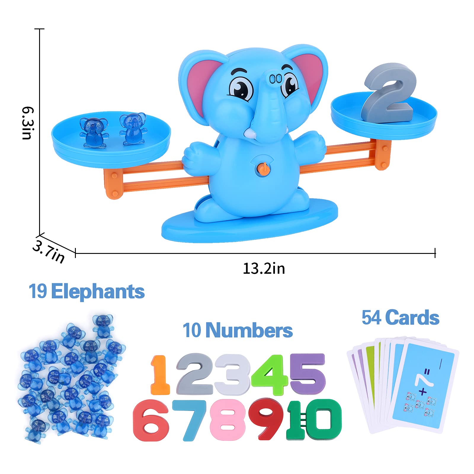 Juguete de equilibrio con forma de elefante, juego educativo con números matemáticos, juguete de aprendizaje con pequeños elefantes, números, adecuado para niños y niñas a partir de 3 años