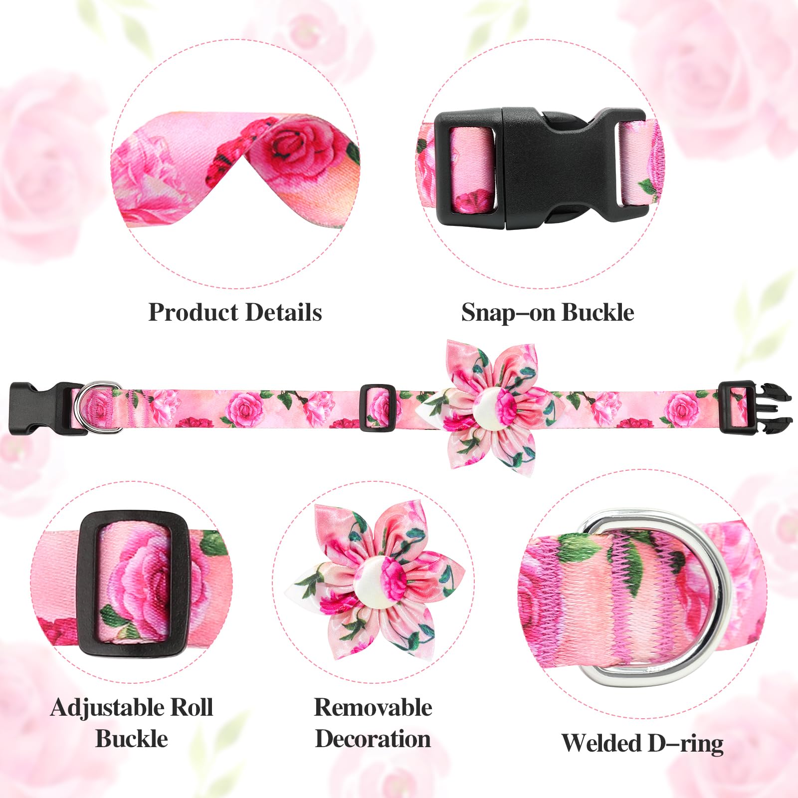 BiPawTi Pink Dog Collar with Bloom Decoration - Image 3