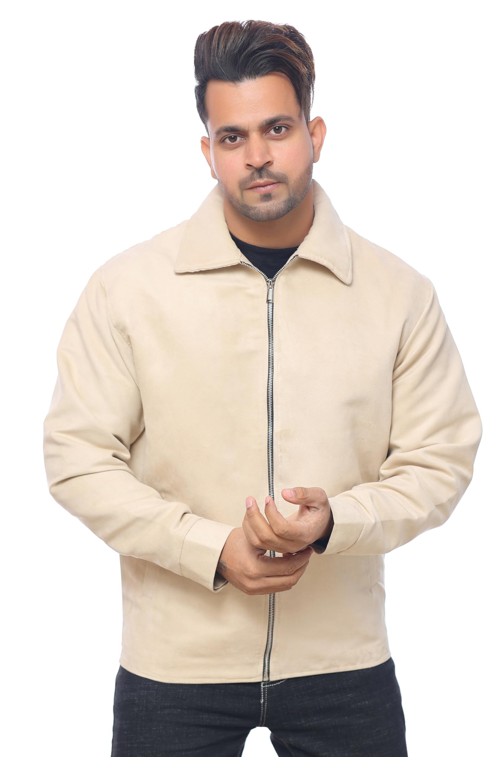kings creed Suede Zip Jacket Men - Collared Neck, Regular Fit Casual Outerwear-picture-42