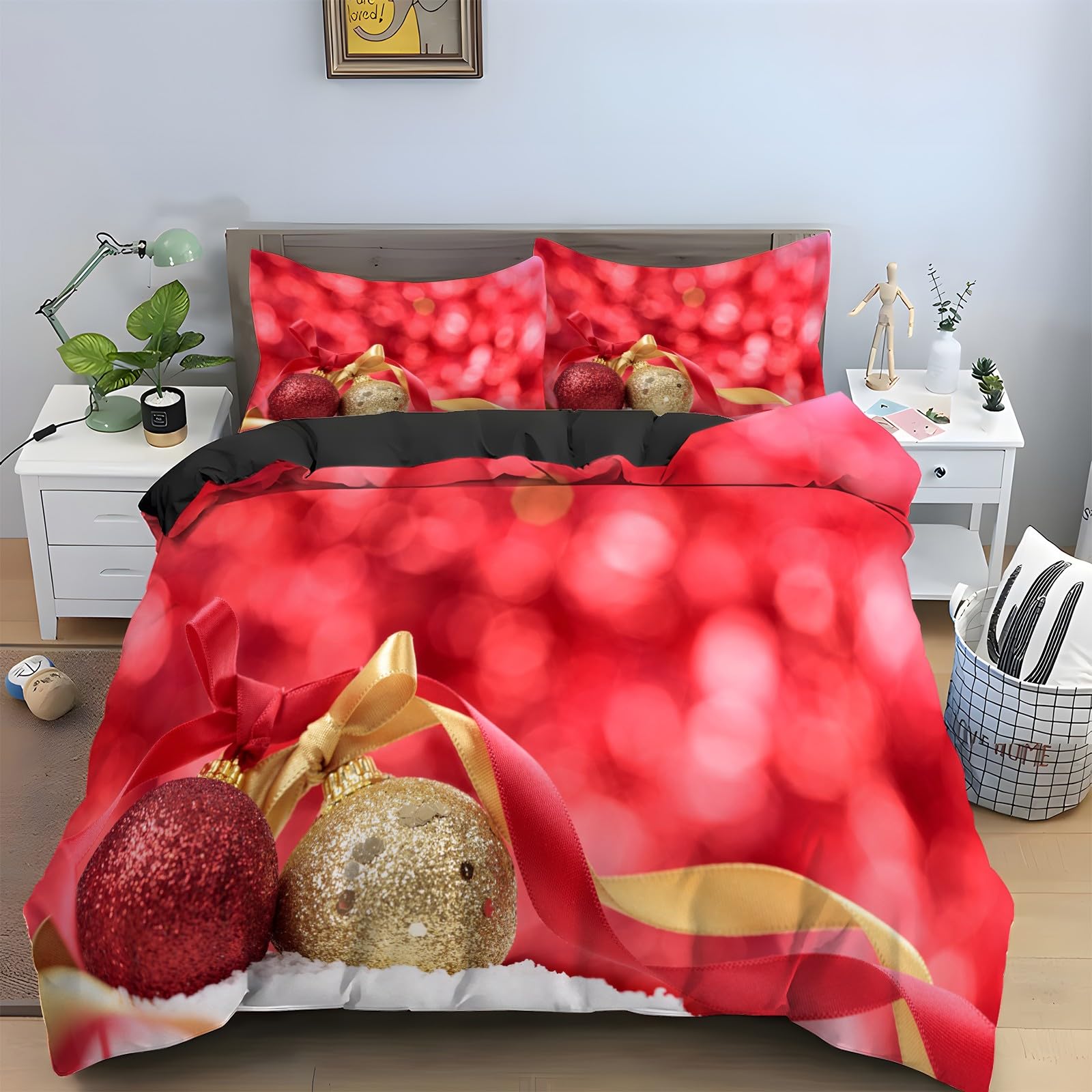 Housse de couette 160x200 boules colorées parure lit nouvel an