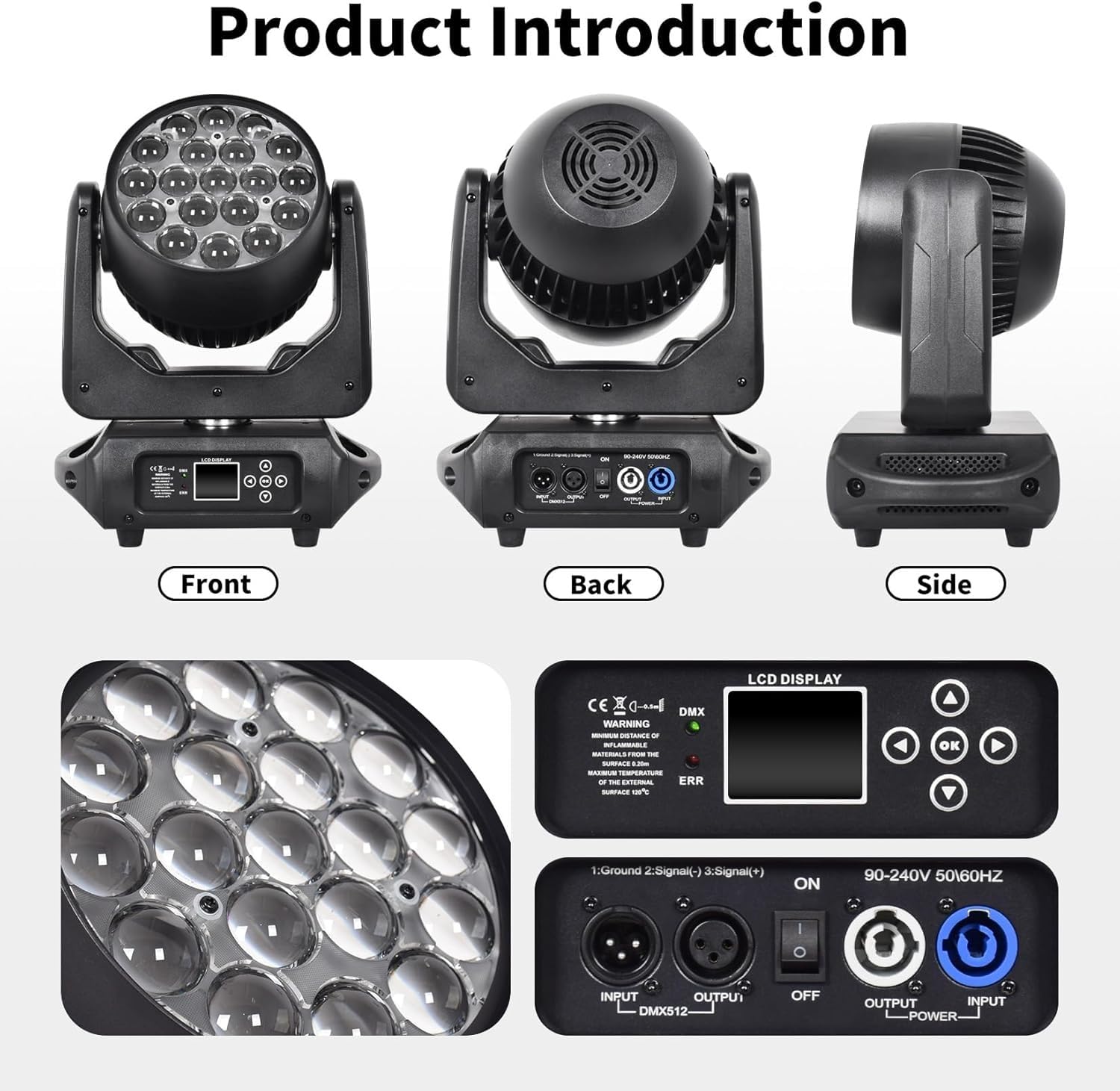 19x15W Moving Head LED DMX512 RGBW Lichteffekte Partylicht mit 16/24 Kanal Beam/Wash/Strobe/Ring Effect 4 in 1 Bühne Lichter DJ Lichter Lichtanlagefür Hochzeit Bar Disco Party und Nachtclub