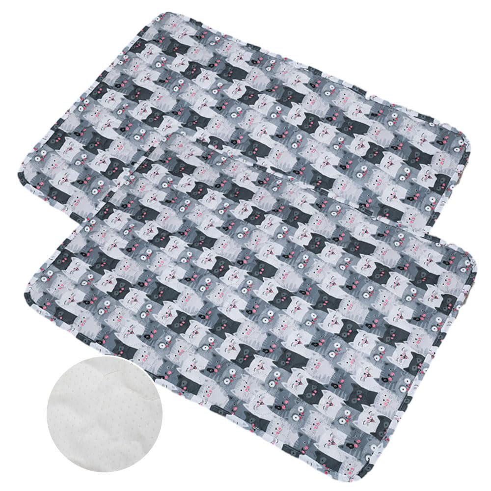 Mateju 2 Pieces Reusable Pee Pads for Dogs, Washable Puppy Training Pad Pets Dogs Cats Non-Slip Mat Super Absorbent Leak Proof Food Bowl Mats for Travel Training Pad Indoor (40x50CM,Kittens)
