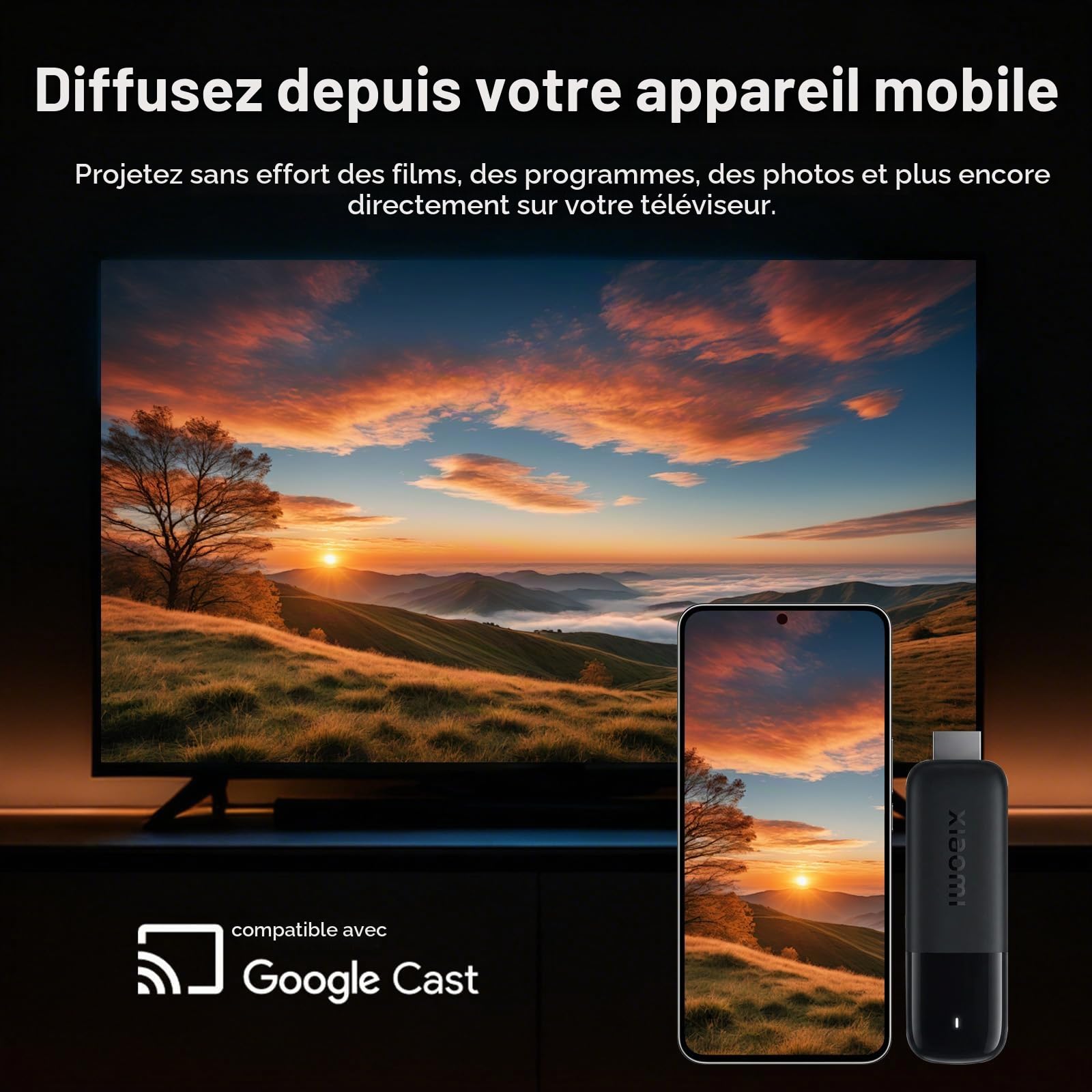 Xiaomi TV Stick 4K (2{^>e<^} génération), Xiaomi Streaming Stick compatible avec Google TV, Google Cast, télécommande vocale, compatible avec Wi-Fi 6, HDR10, Dolby Atmos et Dolby Vision