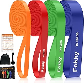 Resistance Bands Widerstandsbänder Set, 4 Stufen Fitnessbänder mit Türanker/Übungsposter/Tragetasche, Klimmzug Bänder für Stretching, Krafttraining, Crossfit, Muskelaufbau, Heimtraining, Klimmzughilfe