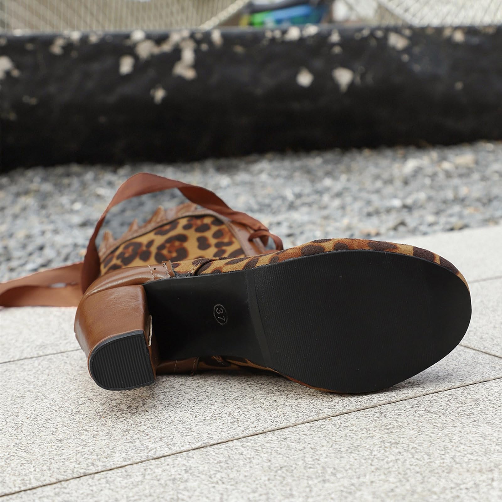 Botas de Vestir Rujer Botas de Media caña con Punta Redonda Ante y Estampado Leopardo para Mujer, con Cremallera, Encaje y tacón Grueso, para Salidas Informales a la Escuela