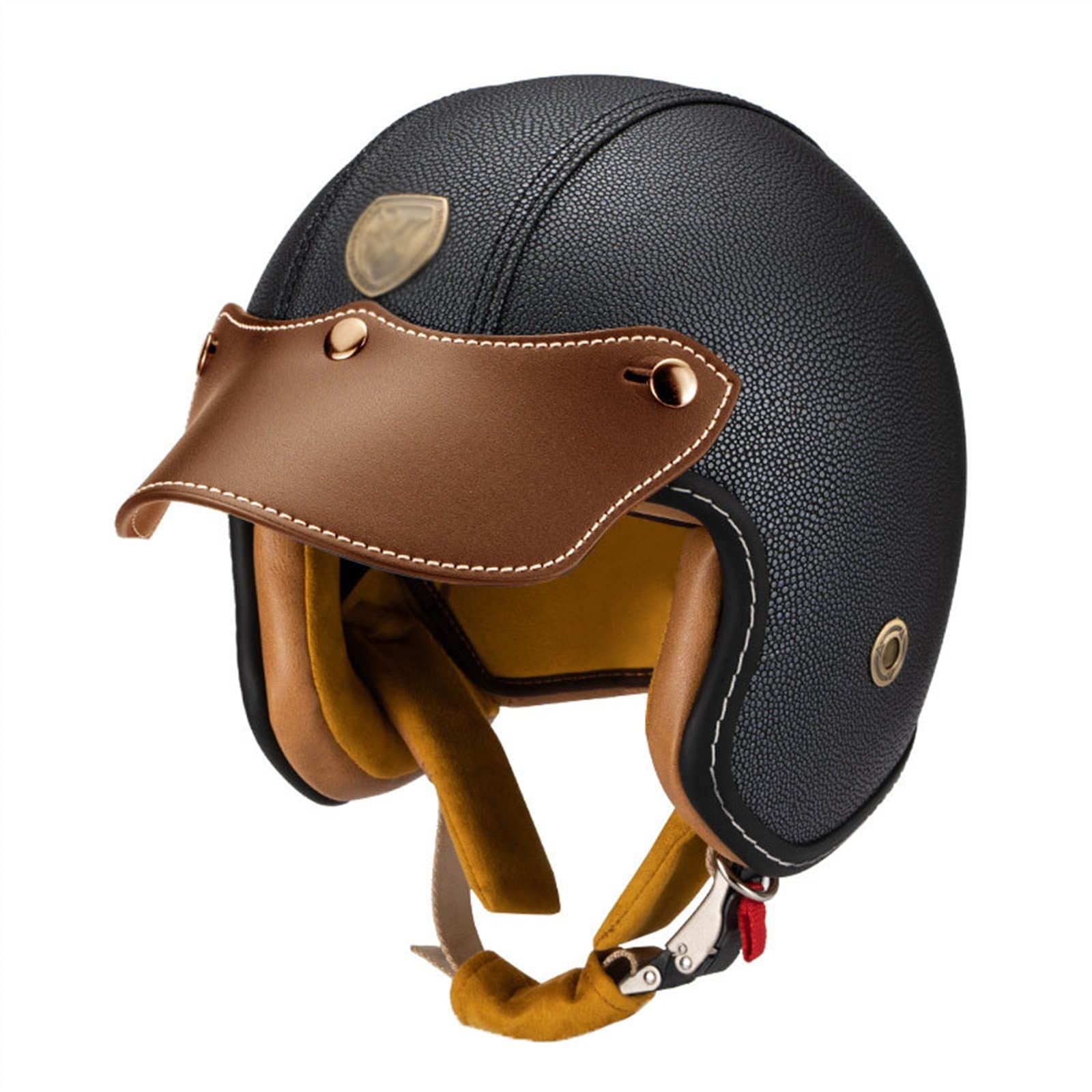Casco Moto Aperto Vintage In Pelle | Omologato ECE E DOT | Modulabile 3/4 Per Uomo E Donna Scooter Chopper