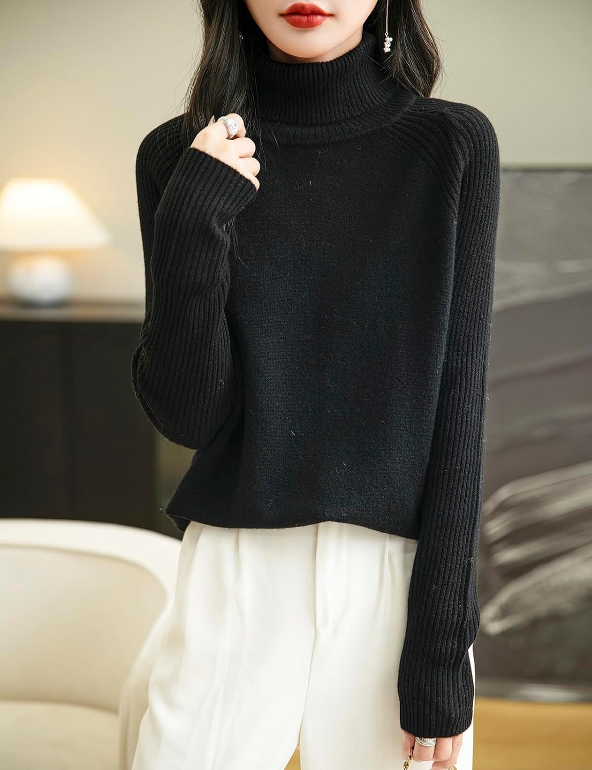 Chanyarn Women's Turtleneck 100% Merino Wool Sweater 2025 Fall Winter Classic Warm Soft Raglan Long Sleeve Knit Sweater - Image 4