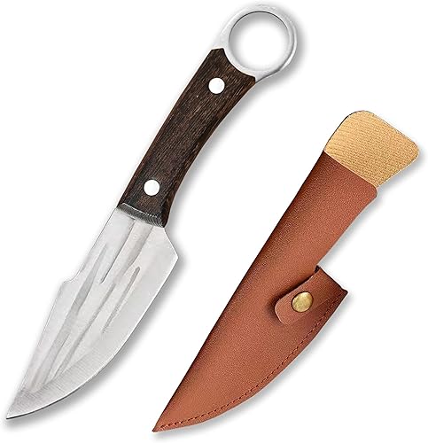 Cuchillo de chef portátil forjado a mano con mango circularcuchillo multiusos con funda, adecuado para cortar frutas, barbacoa al aire libre,