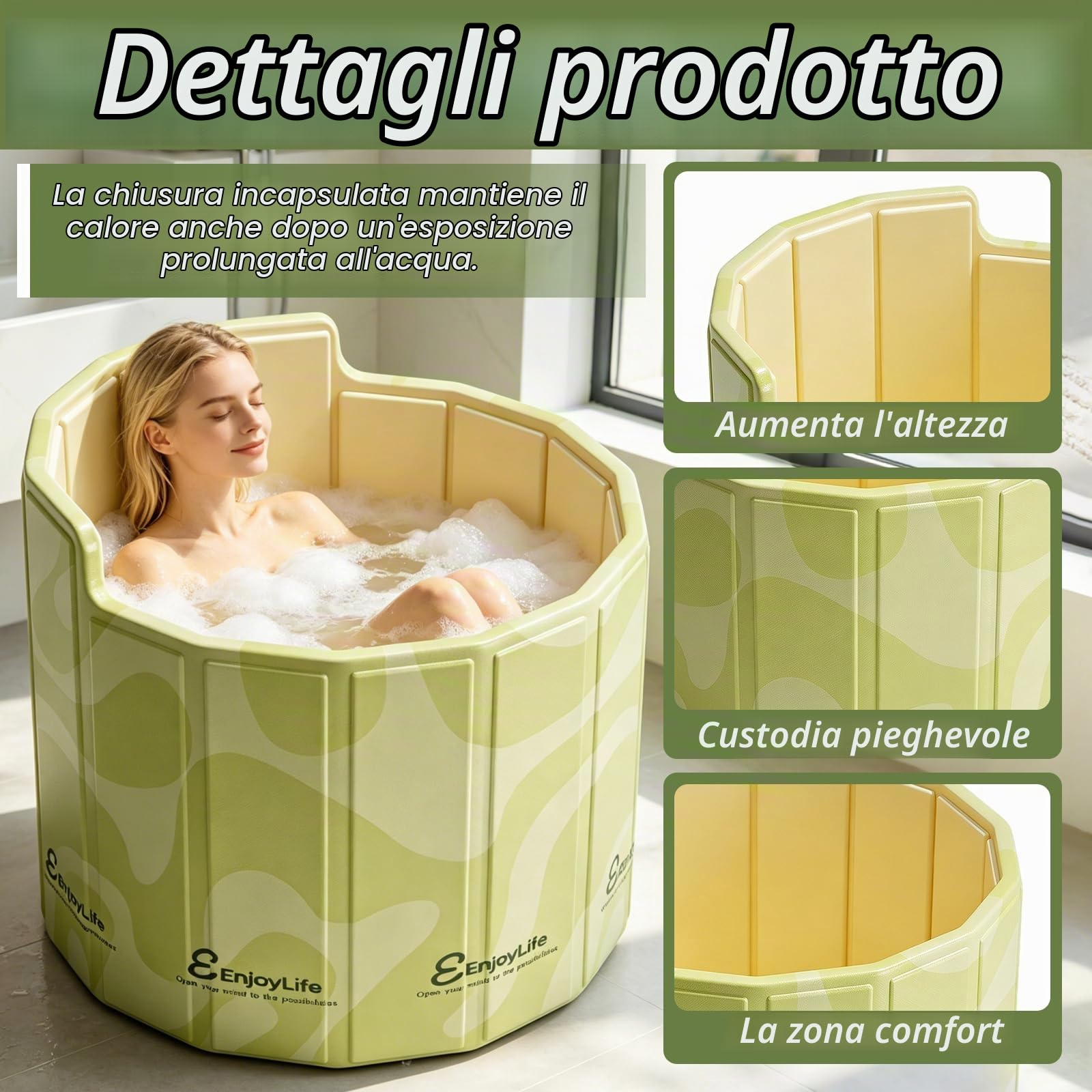 Vasca da Bagno Pieghevole, per Adulti, 80x70 cm (LxA) Vasca Portatile con Schienale Ergonomico a C per Bagno Caldo e Freddo Ideale per Doccia Piccoli Spazi Spa e Bagno di Ghiaccio