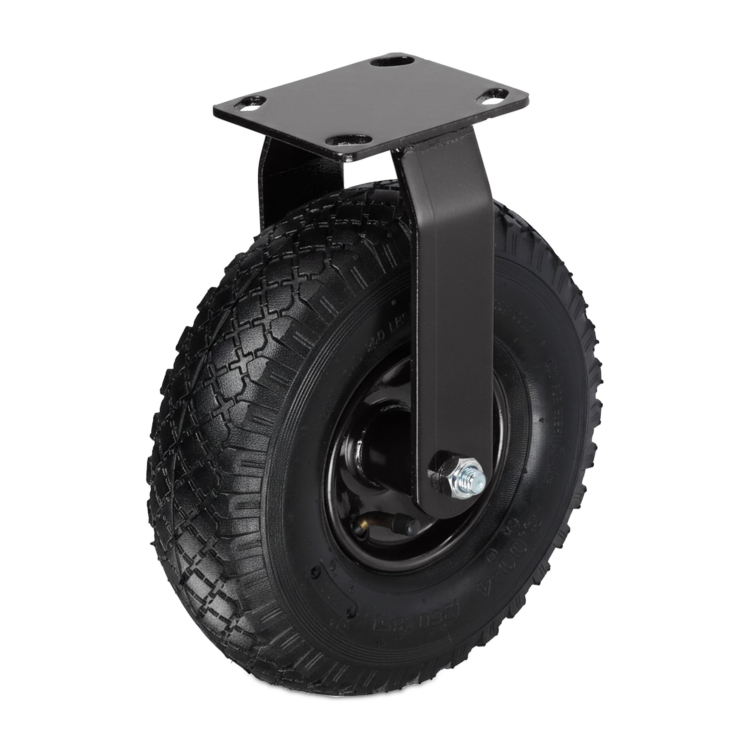 Relaxdays Fixed Castor 3.00-4, 120kg Load, Steel Mounting Plate, Pneumatic Heavy-Duty Wheel, Black, 29x26x13.5cm