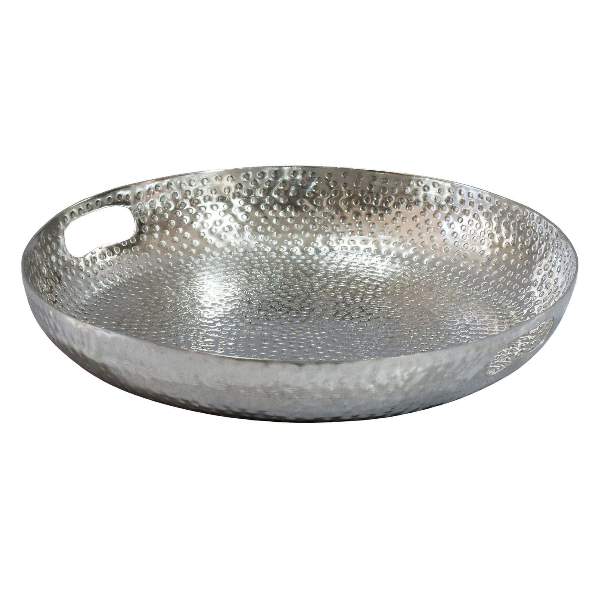 FineBuy Fruttiera 38 x 38 x 7 cm Alluminio Argento Fatta a Mano
