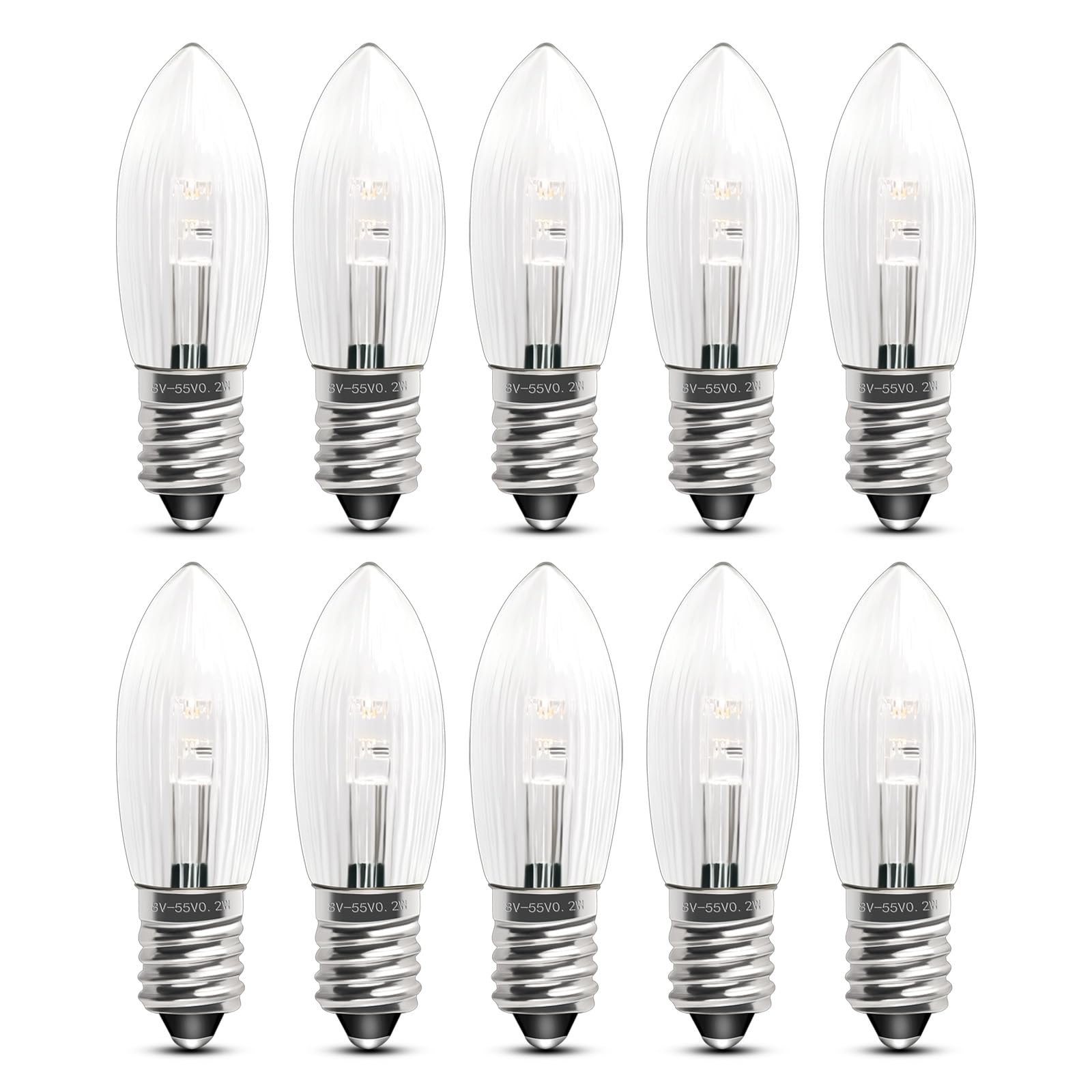 E10 0.2W LED Candle Arch Bridge Bulbs AC 8-55V, Christmas Spare Bulbs Dimmable, Candle Replacement Light Bulbs, Warm White 2200K Mini Screw E10 LED Candlestick Fairy Lights, 10pcs