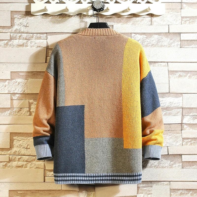 Autumn Winter Korean Knit Cardigans Sweater Patchwork Men Casual Coats Jacket Clothes4