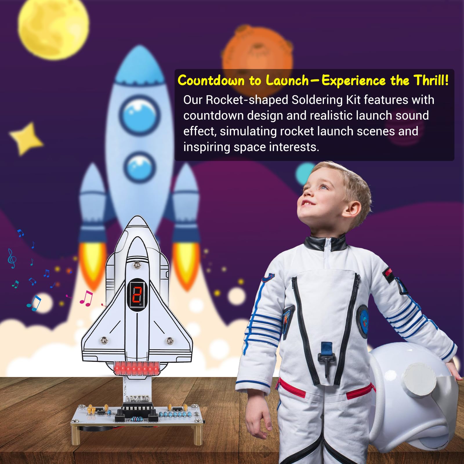 BANRIA DIY Rocket Soldering Kit – Space-Themed Solder Practice Kit with Simulated Rocket Launch Countdown & LED Lights, Soldering Projects for Teens Adults, Creative Rocket Desk Decoration & Presents