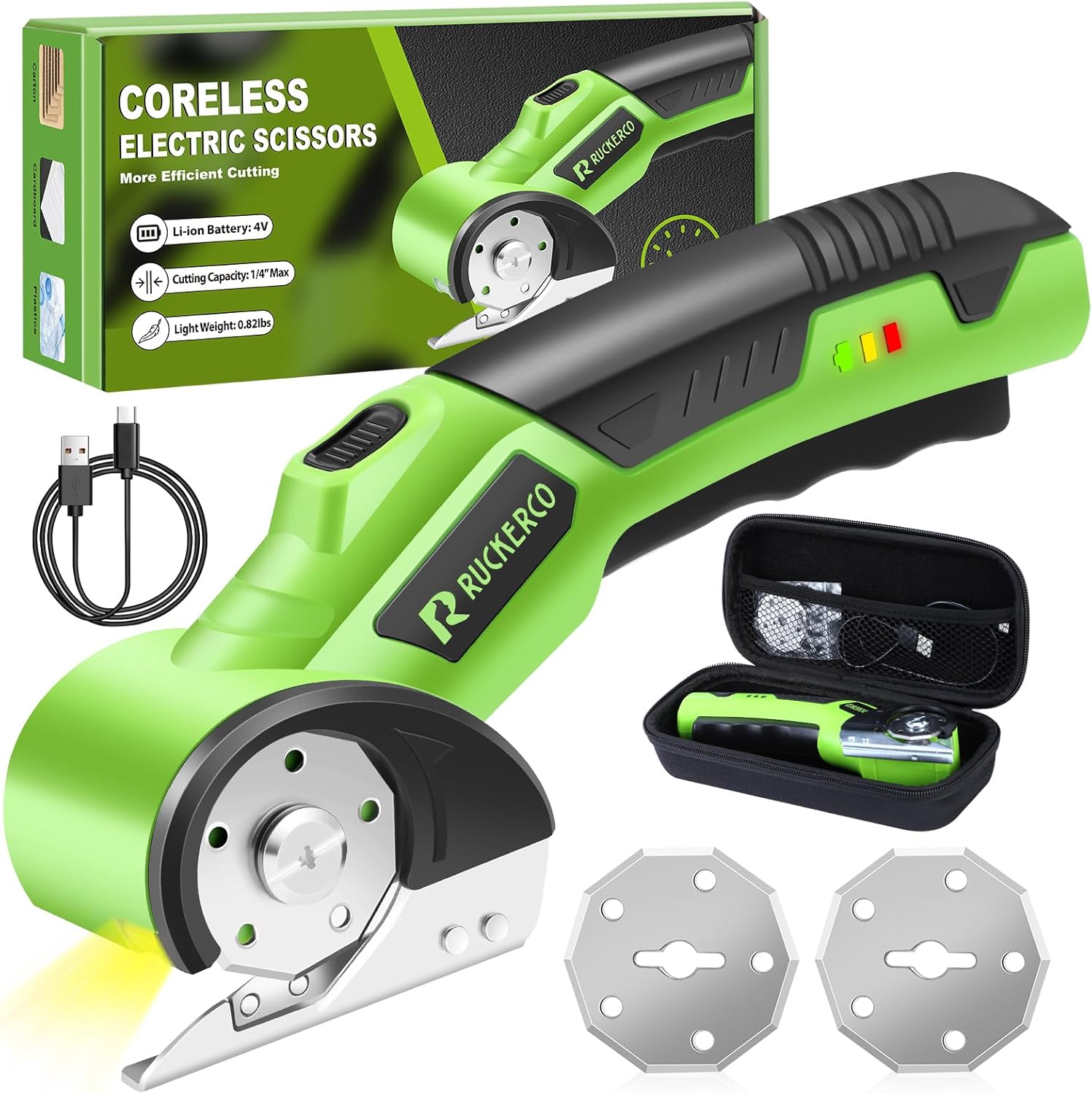 Cordless Electric Scissors Box Cutter 2 Rotary Blades – 4V Duty Rechargeable Cardboard Cutter