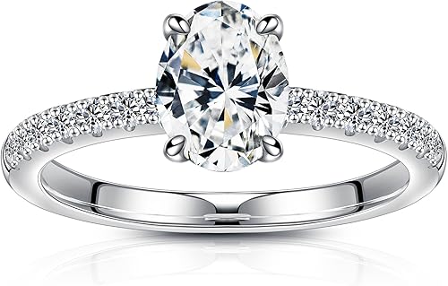 SMILEST 1.5 CT Oval Moissanite Engagement Rings, Lab Created Moissanite Ring 925 Sterling Silver Side Stone Rings for Women Wife Anniversary Jewelry