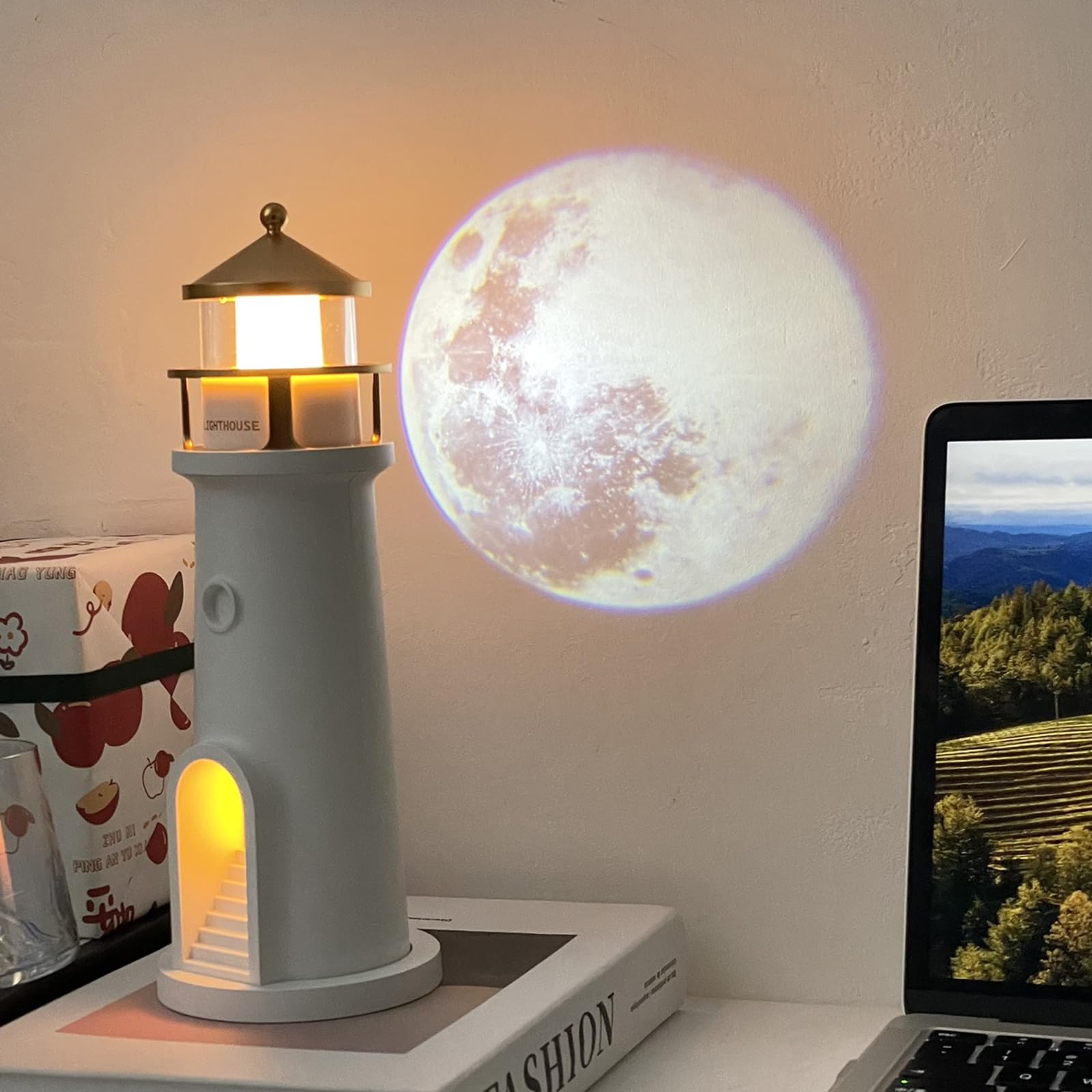 Faro Decorativo LED con Proyección, Luz Nocturna y Casa Iluminada, Control Remoto y Función Bluetooth para Niños, Adultos, Decoración de Habitaciones