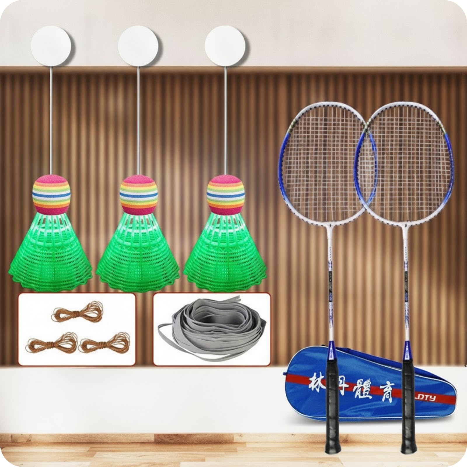 Baoblaze Bambini Badminton Set Sospeso per Volano Allenamento Continuo con Cavi Ganci E Sacca Montaggio a Soffitto Materiale Plastica Nylon Adatto per Pratica