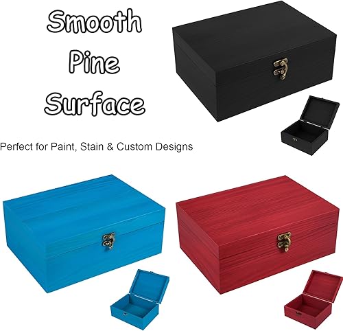 Miniatura 3 de Caja de madera sin terminar con tapa con bisagras, 1 paquete, 10.6 x 7.6 x 4.3 pulgadas, caja de almacenamiento de madera lisa sin pintar para