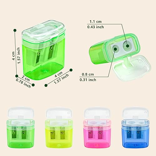 Miniatura 2 de AUSTARK 24 sacapuntas manuales, sacapuntas pequeños de doble agujero de colores surtidos a granel con tapa con tapa para escuela, oficina, hogar