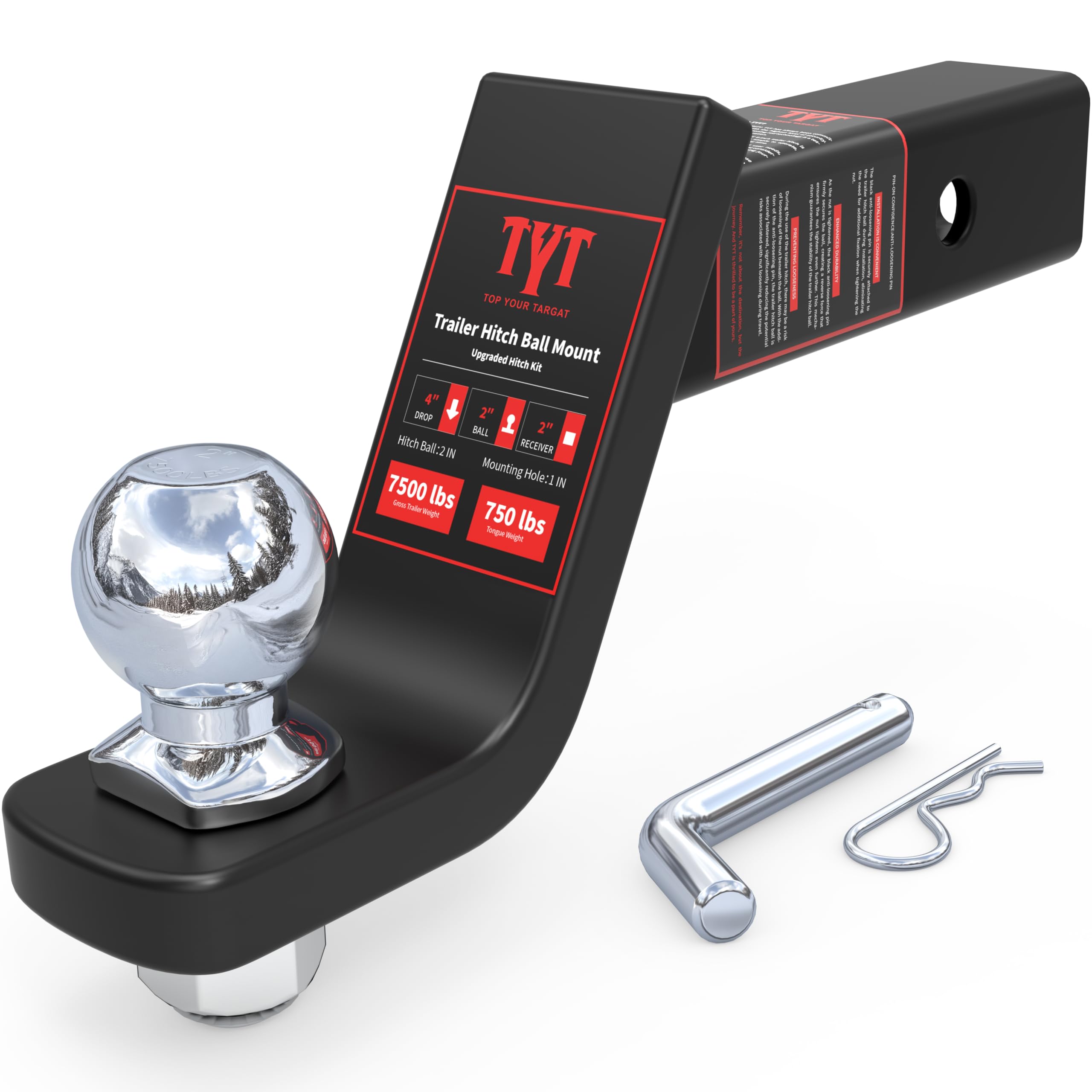 TYT Trailer Hitch Ball Mount Kit 4 Inch Drop