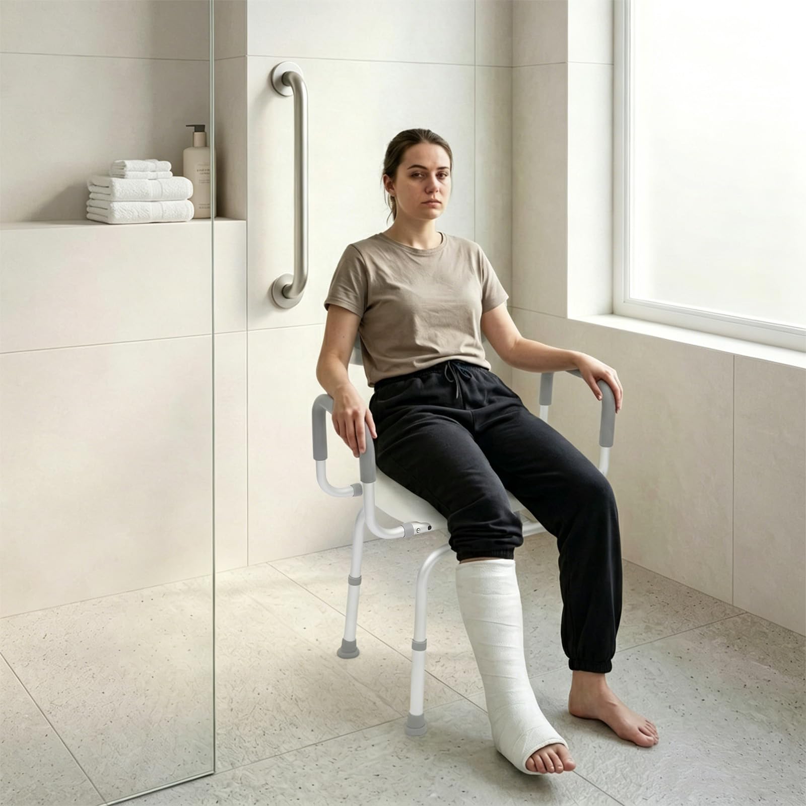 Silla de ducha giratoria 360°, asiento de ducha en forma de U | Silla de baño, altura ajustable, almohadillas antideslizantes con respaldo y reposabrazos, para ancianos y embarazadas