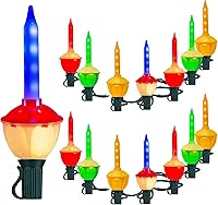 Vista 11 de Juego de luces tradicionales tipo burbuja de Navidad y ensartador de 2 paquetes: 7 bombillas transparentes con purpurina dorada para iluminación