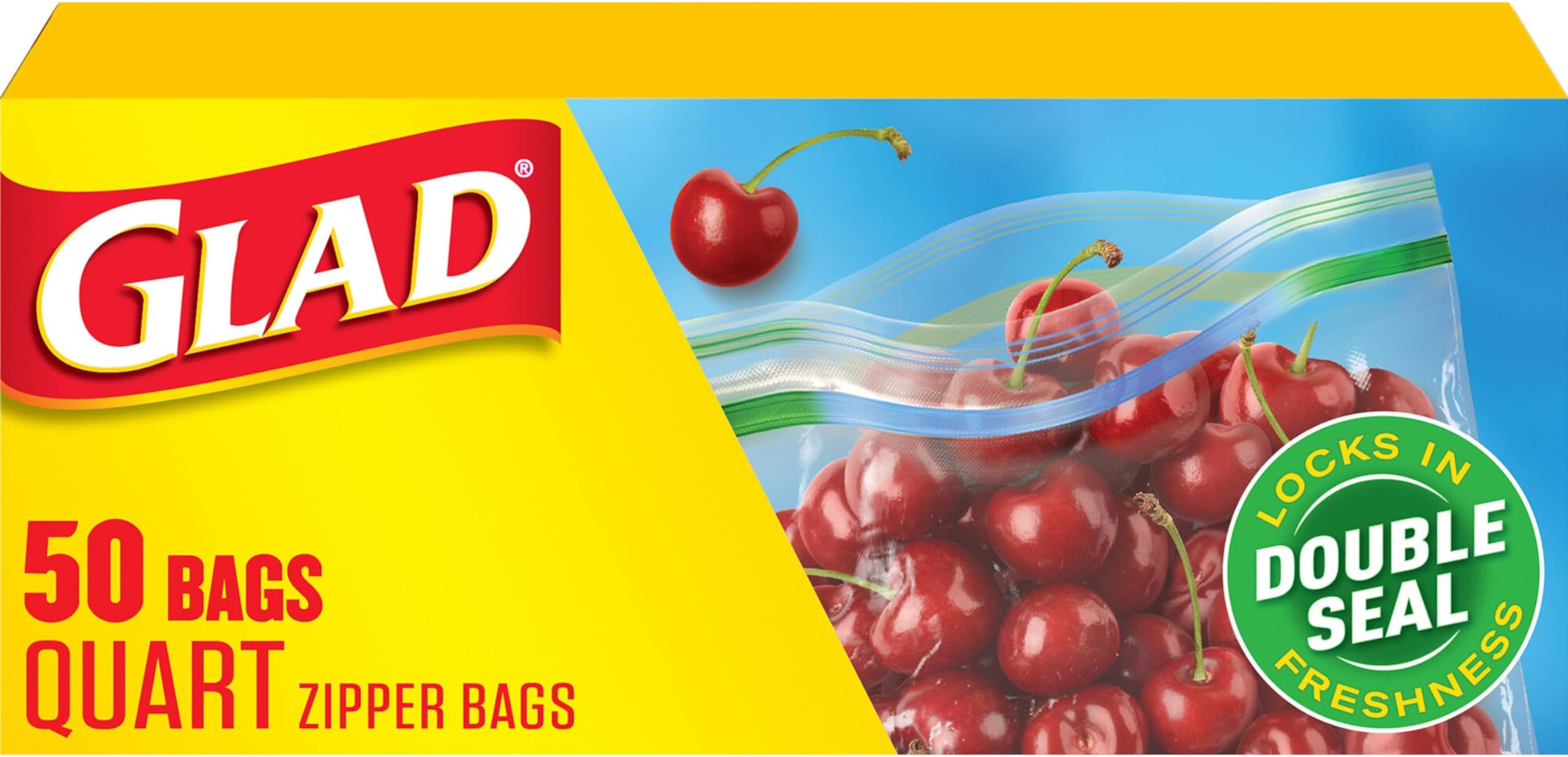 Zipper Food Storage Plastic Bags, Quart, 50 Count (Package May Vary)