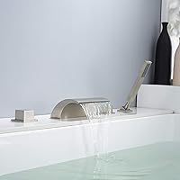 Vista 4 de sumerain Grifo de bañera en cascada de níquel cepillado con pulverizador, caño de bañera con desviador