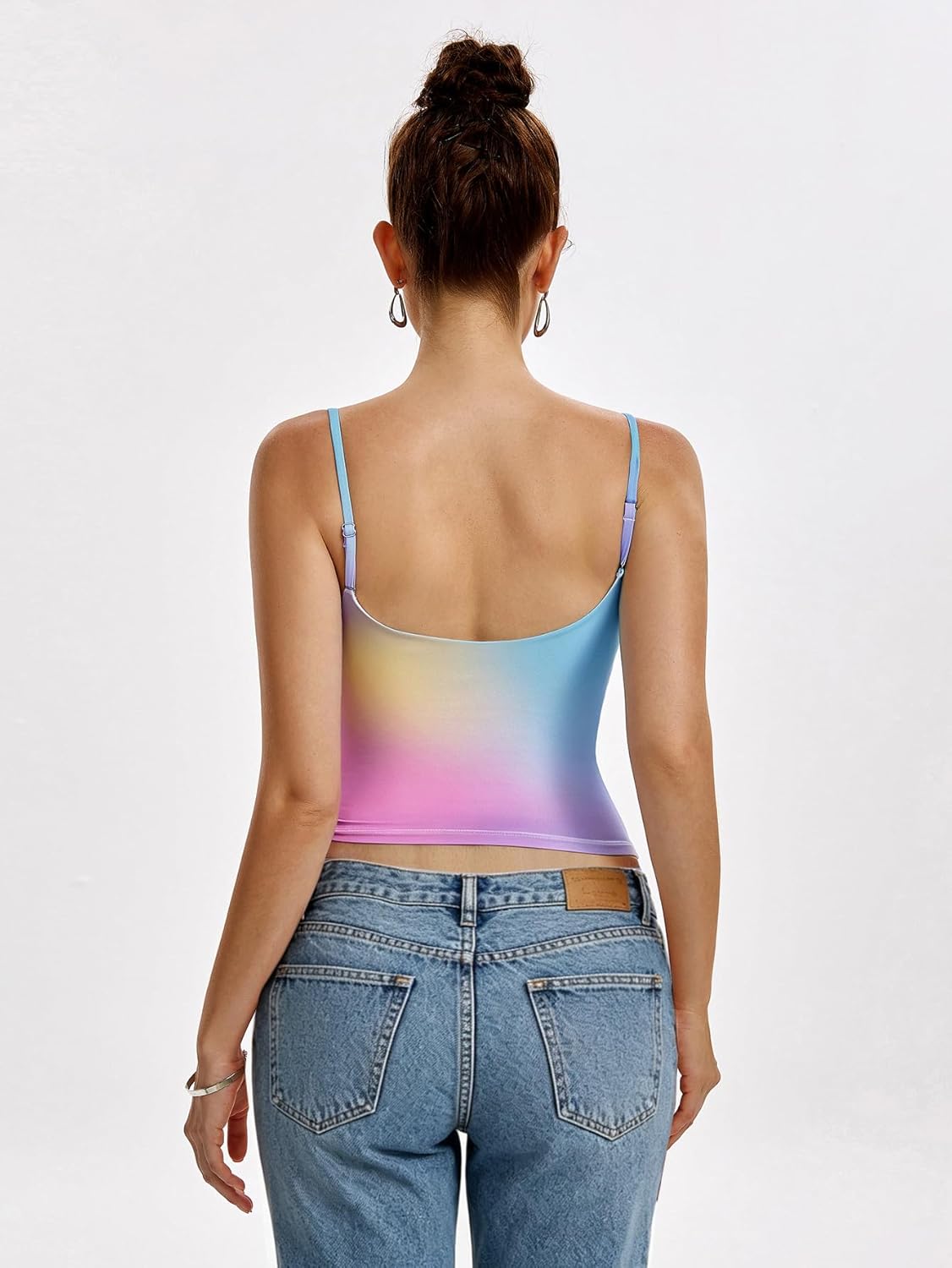 Women's Basic Double Lined Scoop Neck Tank Tops Adjustable Cami Tank Summer Sleeveless Tops Gradient Rainbow image 4
