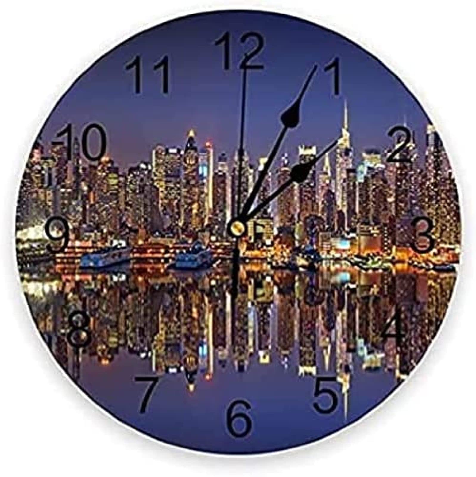 天然石壁掛け　マンハッタンの夜 Amazon.co.jp: 時計マンハッタンシティナイトビュー建物反射
