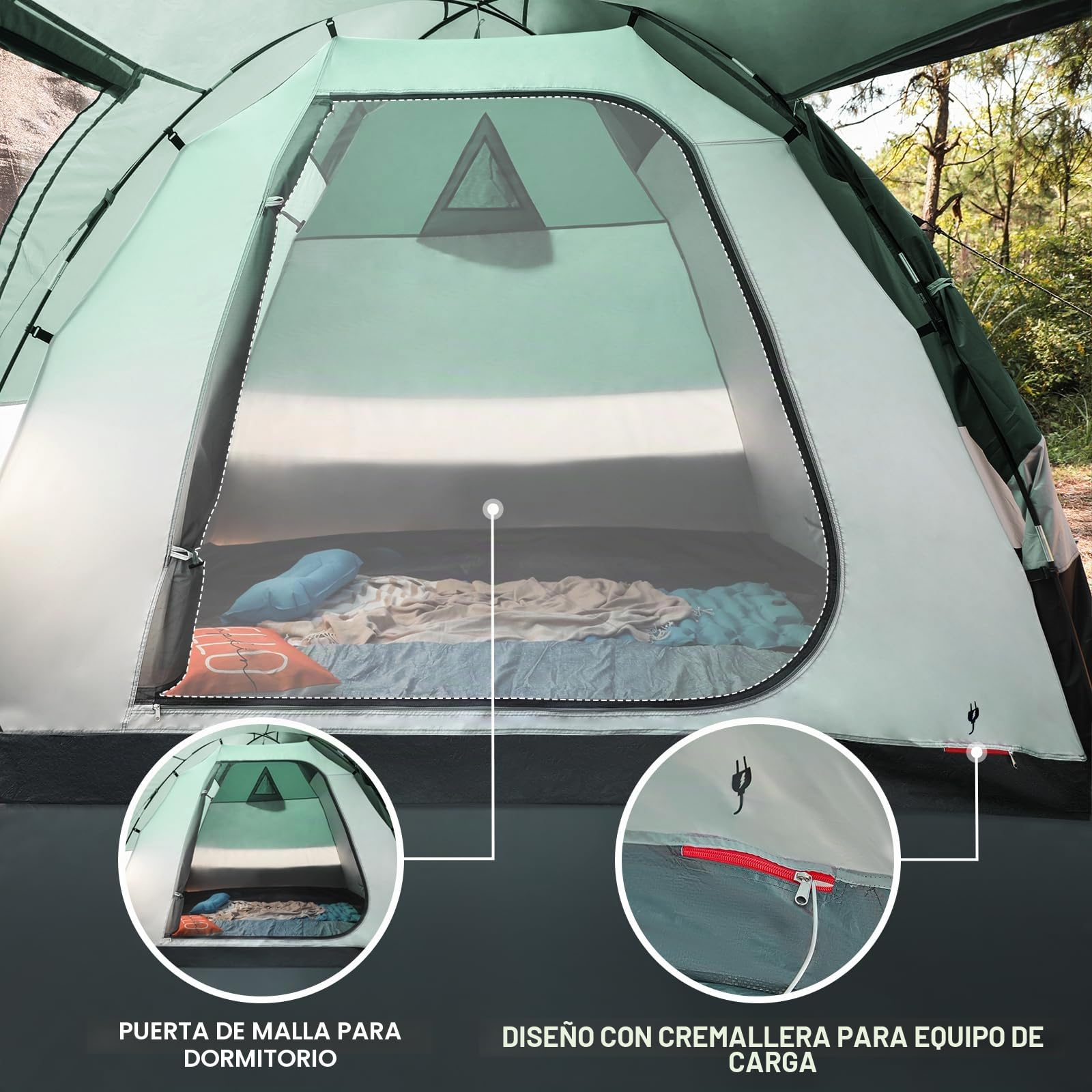 Portal Tienda de campaña para 4 personas, 180 cm, altura de pie, alta, camping, XXL, puerta lateral, ventana, 3-4 temporadas, 3000 mm, resistente al agua, exteriores