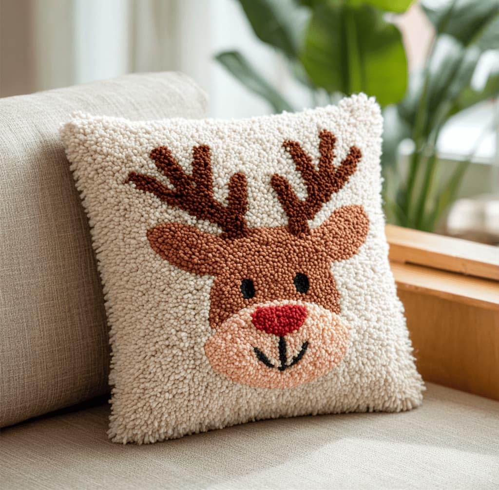 Kitquiver Latch Hook Kits Donkey for Adults,Elk DIY Latch Hook Cushion Kits and Latch Rug Kits Cross-Stitch Embroidery Cushion Cover for Home Sofa Decoration 17X17 in