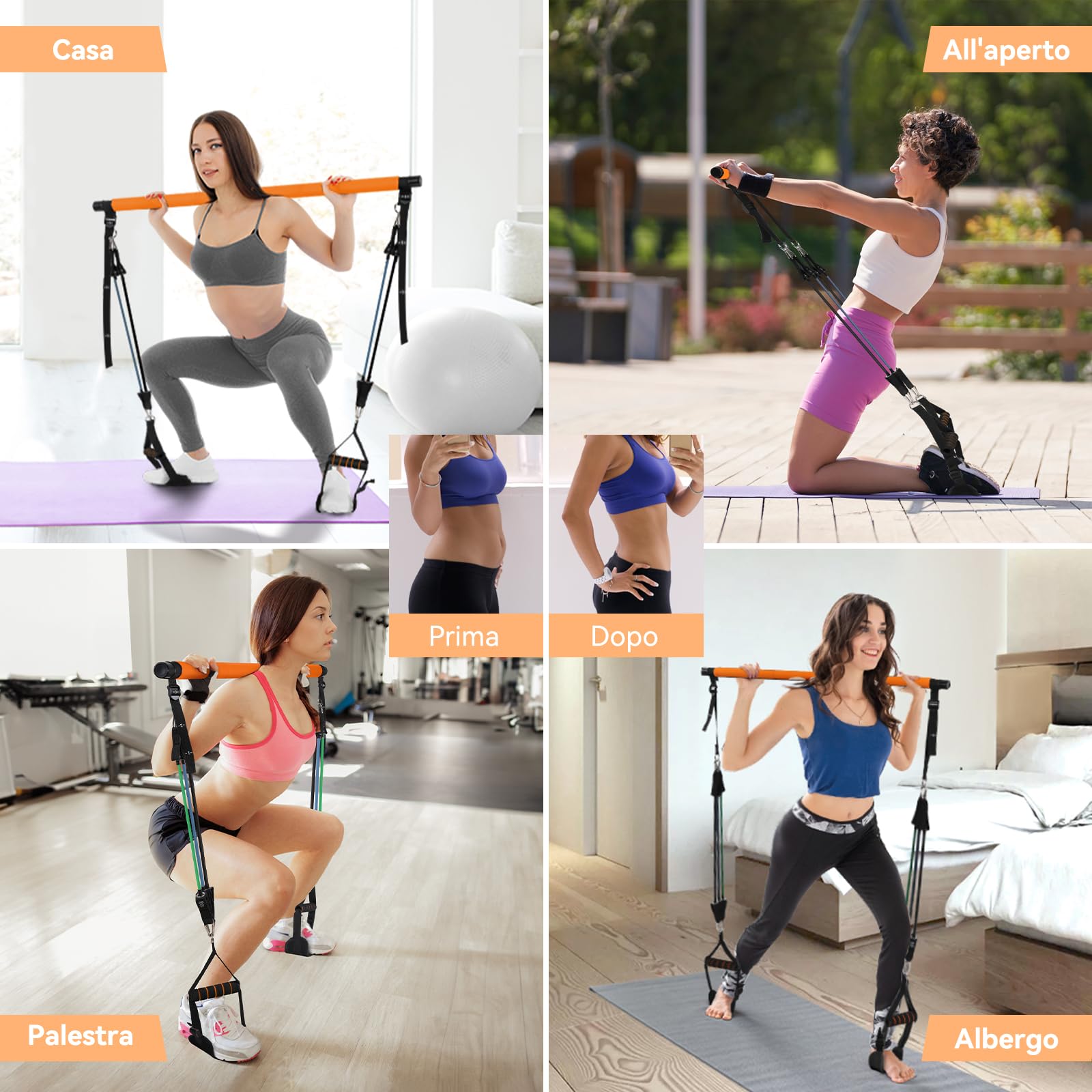 Pilates Bar Migliorato, Kit Pilates Bar di Hommie Con 6 Fasce di Resistenza Fitness (20/40/50 Lbs), Barra Pilates Fitness Staccabile Adatta per Esercizi Fitness, Yoga, Allenamento per Glutei Squat