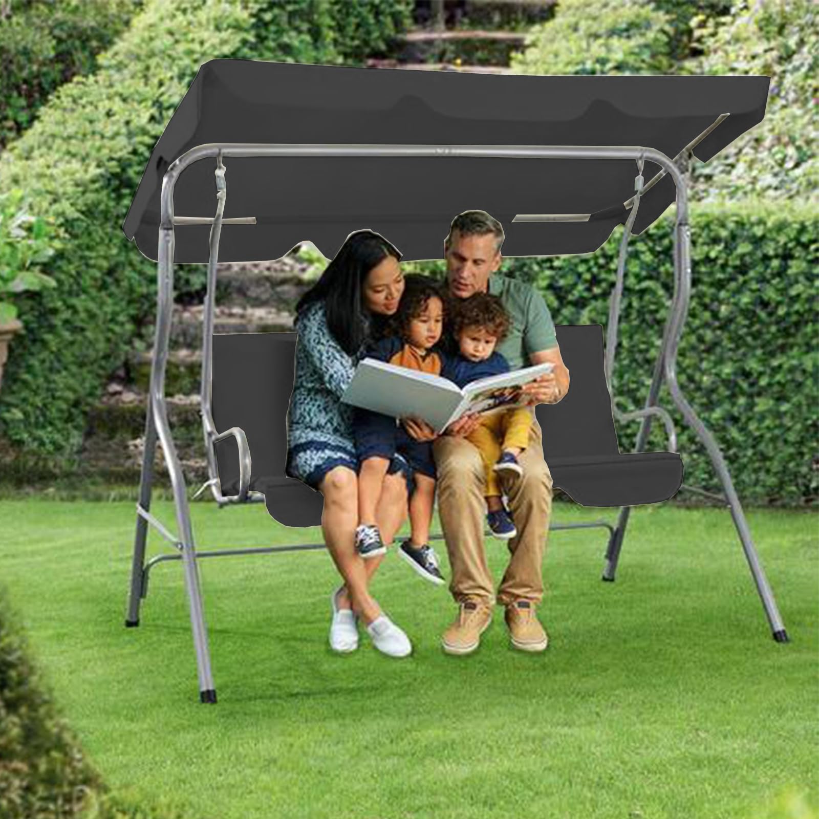 Coprisedile da Giardino per Dondolo, Copriseduta di Ricambio per Dondolo da Giardino, Coprisedili per Altalena da Giardino Tessuto Oxford 600D (115 * 48 * 48cm,Schwarz)